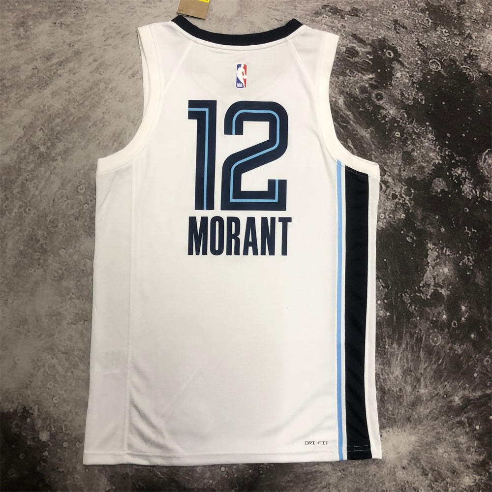 NBA Memphis Grizzies V-Neck White Jersey MORANT#12 S-XXL