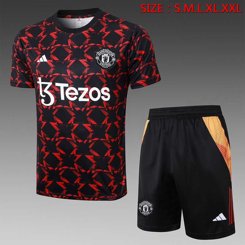 24/25 Manchester United Black red Training Set Shirt and Shorts