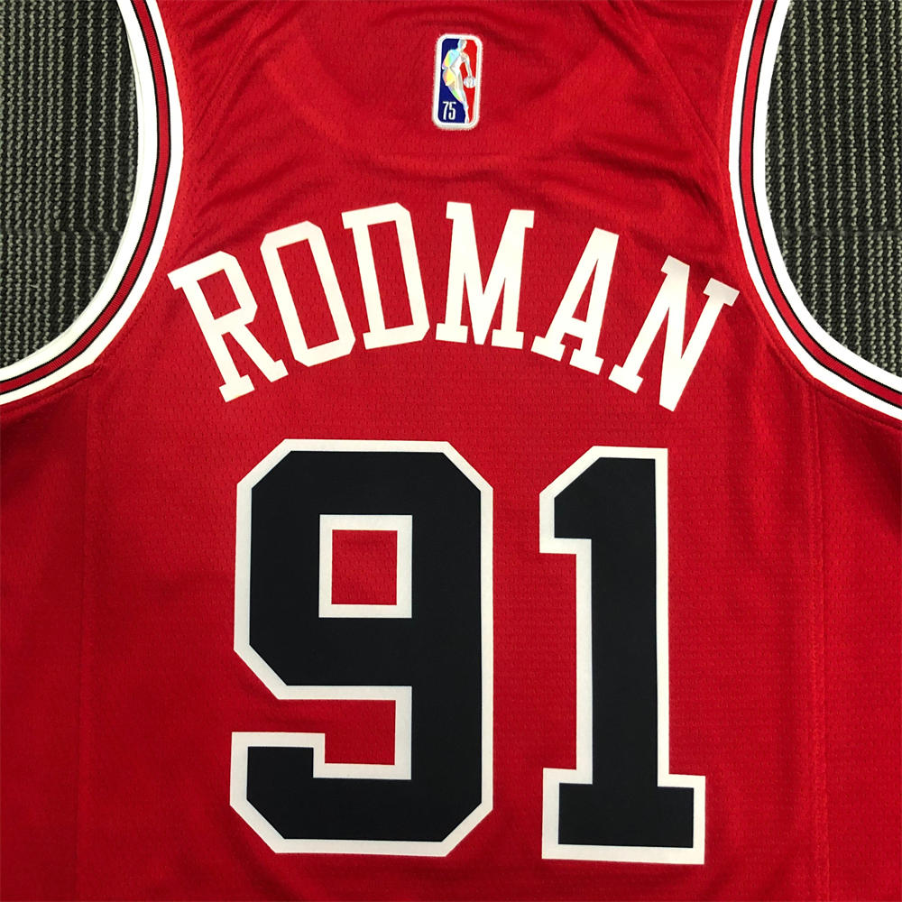 NBA Chicago Bulls Round Neck Red 75th anniversaryJersey RODMAN#91 S-XXL