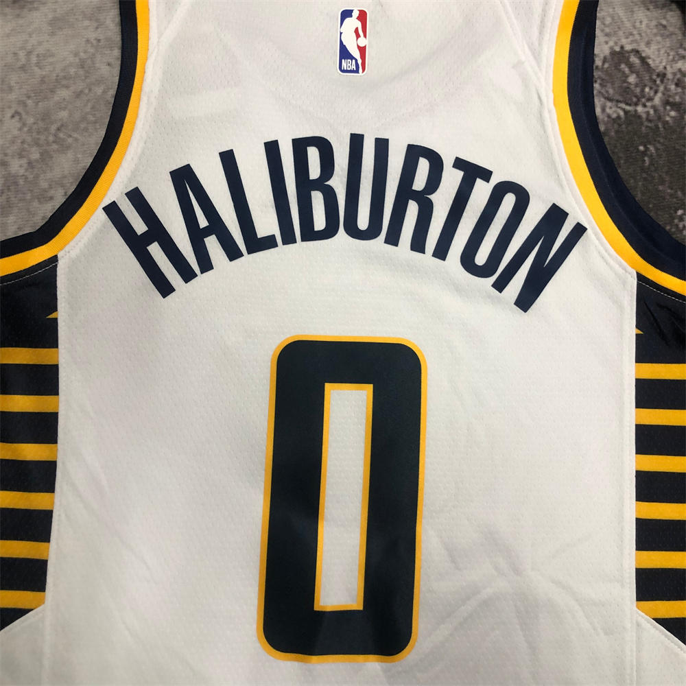 NBA Indiana Pacers V-Neck White Jersey HALIBURTON#0 S-XXL