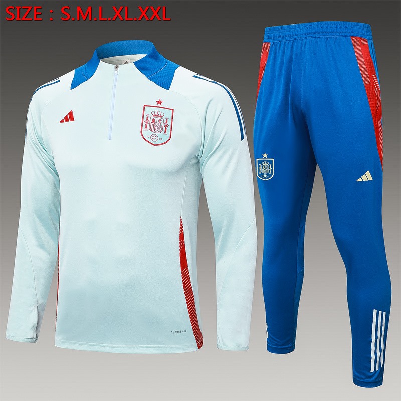 24/25 Spain Light Green Long-sleeved half-pull training kit Football team kit