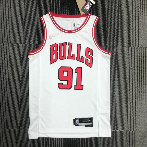 NBA Chicago Bulls Round Neck White 75th anniversaryJersey RODMAN#91 S-XXL