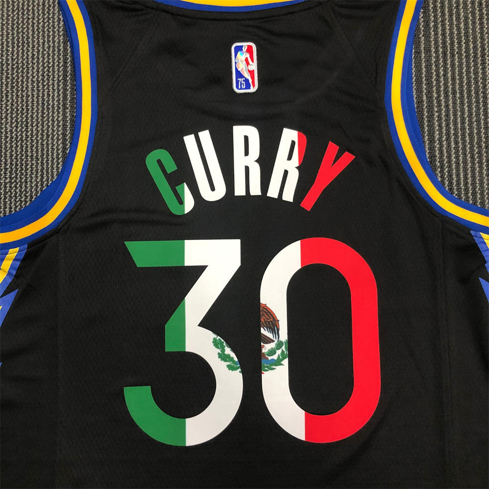 NBA Golden State Warriors V-Neck Mexico Edition 75th Anniversary Black Jersey CURRY#30 S-XXL