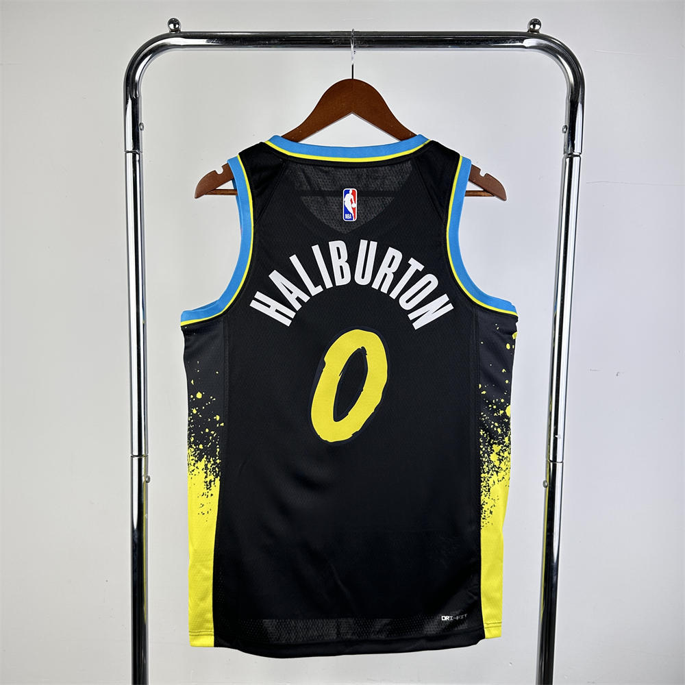 NBA Indiana Pacers 2024 City Edition V-Neck Black Jersey HALIBURTON#0 S-XXL