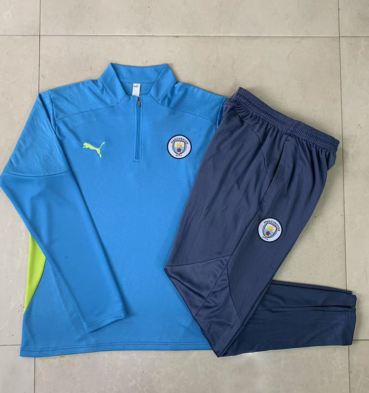 202526 Manchester City Blue Long-sleeved half-pull training kit Football team kit