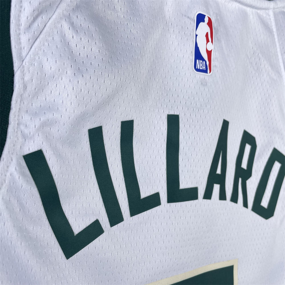 NBA Milwaukee Bucks V-Neck 2023 White jersey LILLARD#0 S-XXL