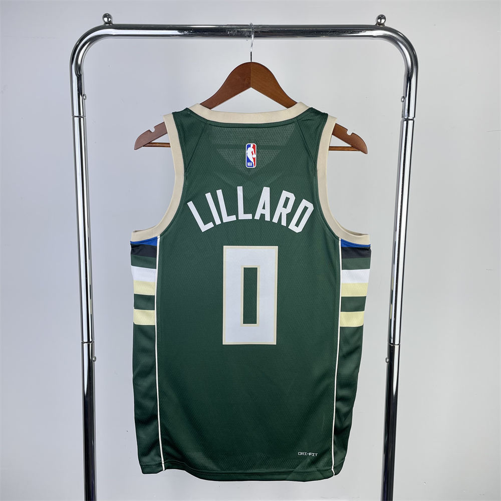 NBA Milwaukee Bucks V-Neck Green jersey LILLARD#0 S-XXL