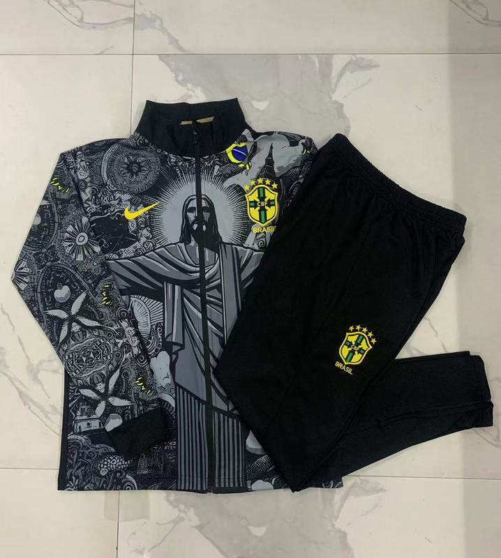 2024/25 Brazil Black Jacket Training Suit Set Football Team Shirt Sports Fashion