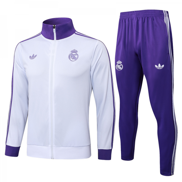 2024/25 Real Madrid White Jacket Training Suit Set Football Team Shirt Sports Fashion