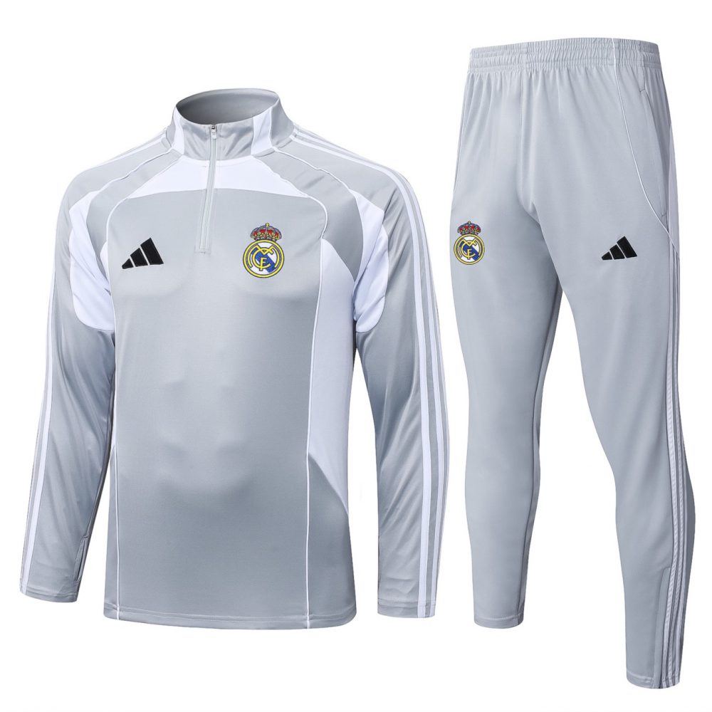 202526 Real Madrid Grey Long-sleeved half-pull training kit Football team kit