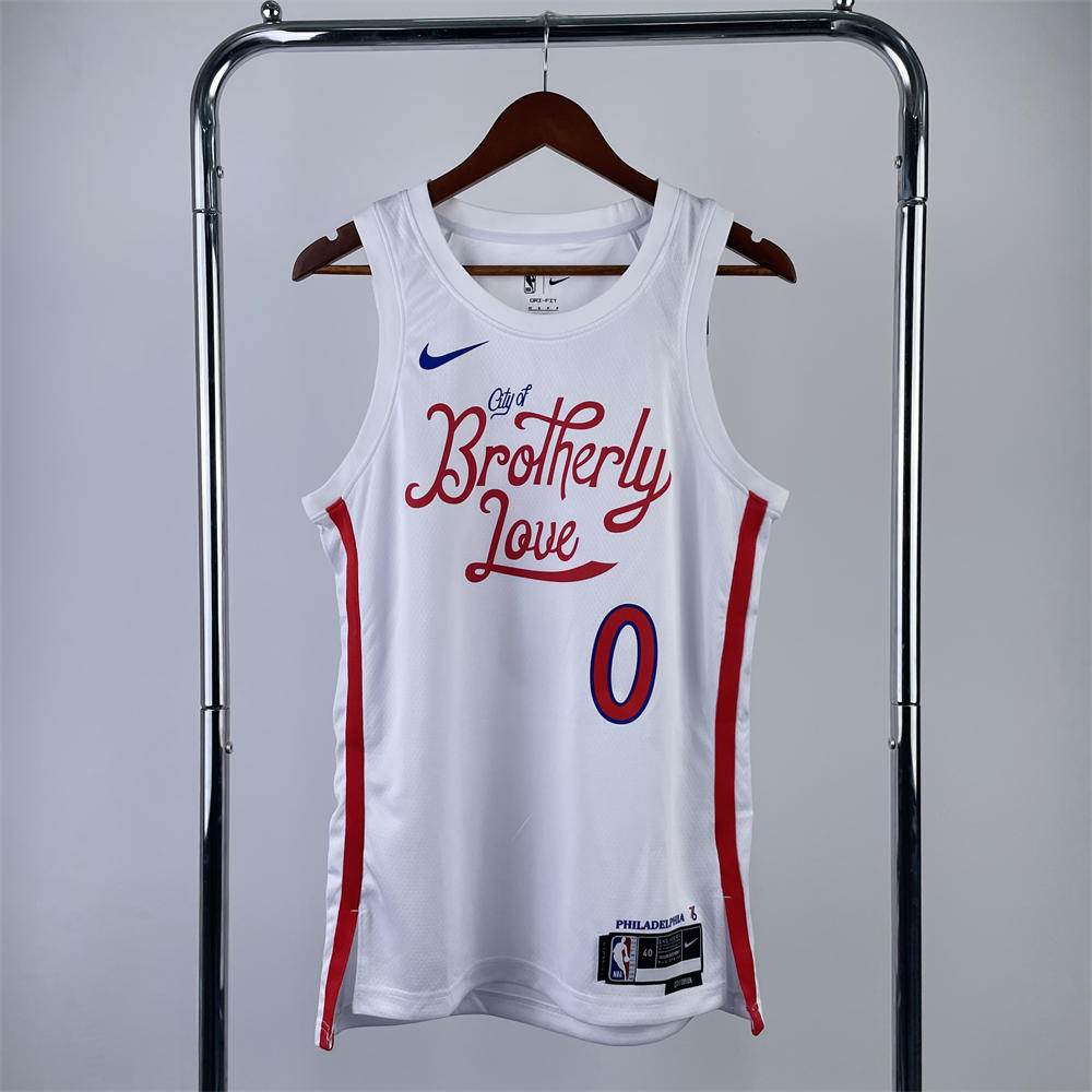 NBA Philadelphia 76ers Round Neck White Jersey MAXEY#0 S-XXL