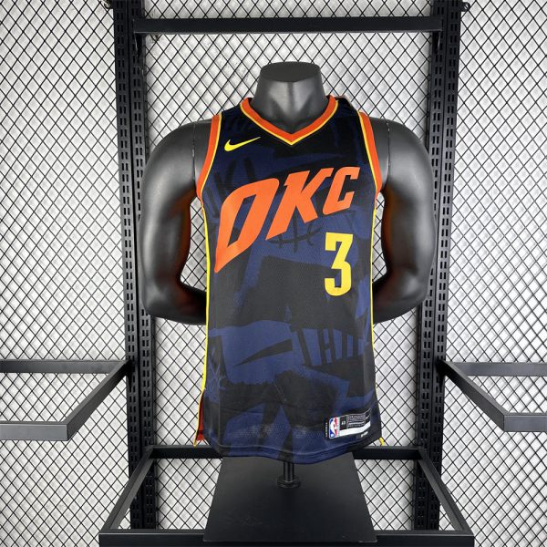 NBA Oklahoma City Thunder 2024 City Edition V-Neck Black Jersey GIDDEY#3 S-XXL