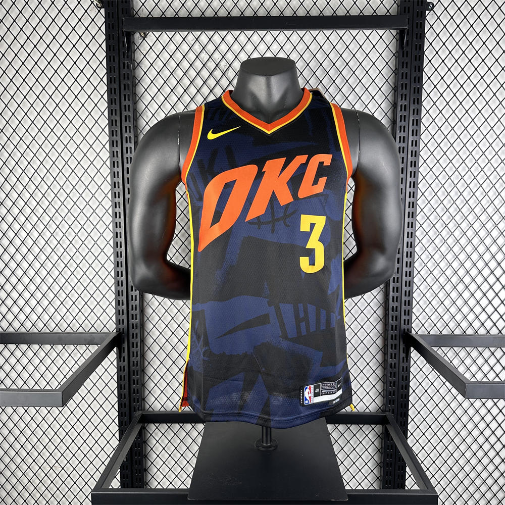 NBA Oklahoma City Thunder 2024 City Edition V-Neck Black Jersey GIDDEY#3 S-XXL