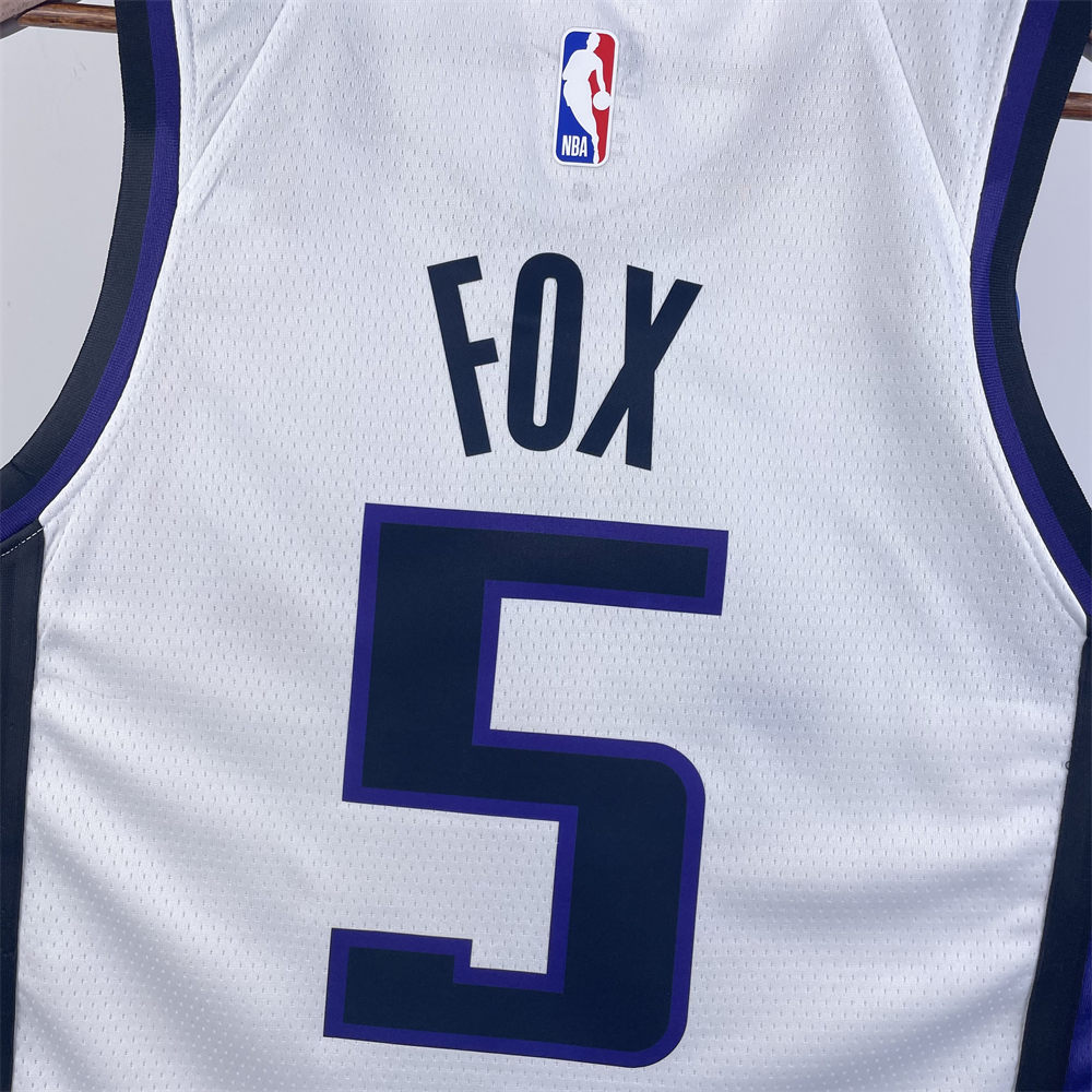 NBA Scaramento Kings 2024 V-Neck White jersey FOX#5 S-XXL