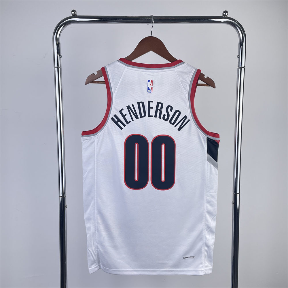 NBA Portland Trail Blazers 2023 V-Neck White jersey HENDERSON#00 S-XXL