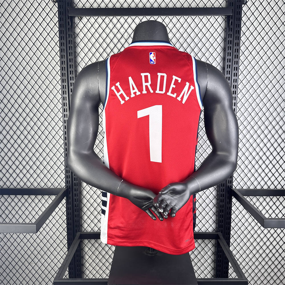 NBA Los Angeles Clippers 24/25 Round Neck JORDAN Edition Red Jersey HARDEN#1 S-XXL