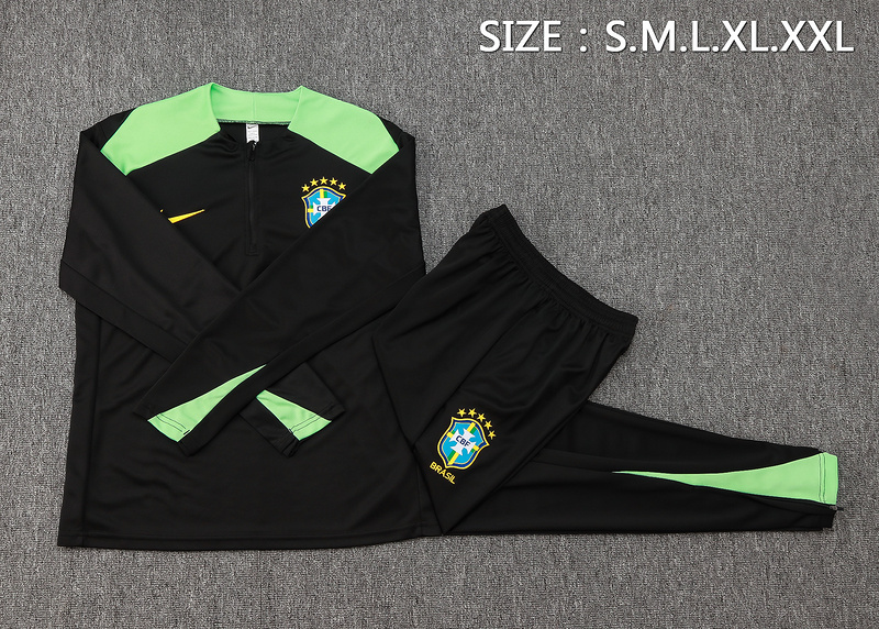 24/25 Brazil Black Long-sleeved half-pull training kit Football team kit