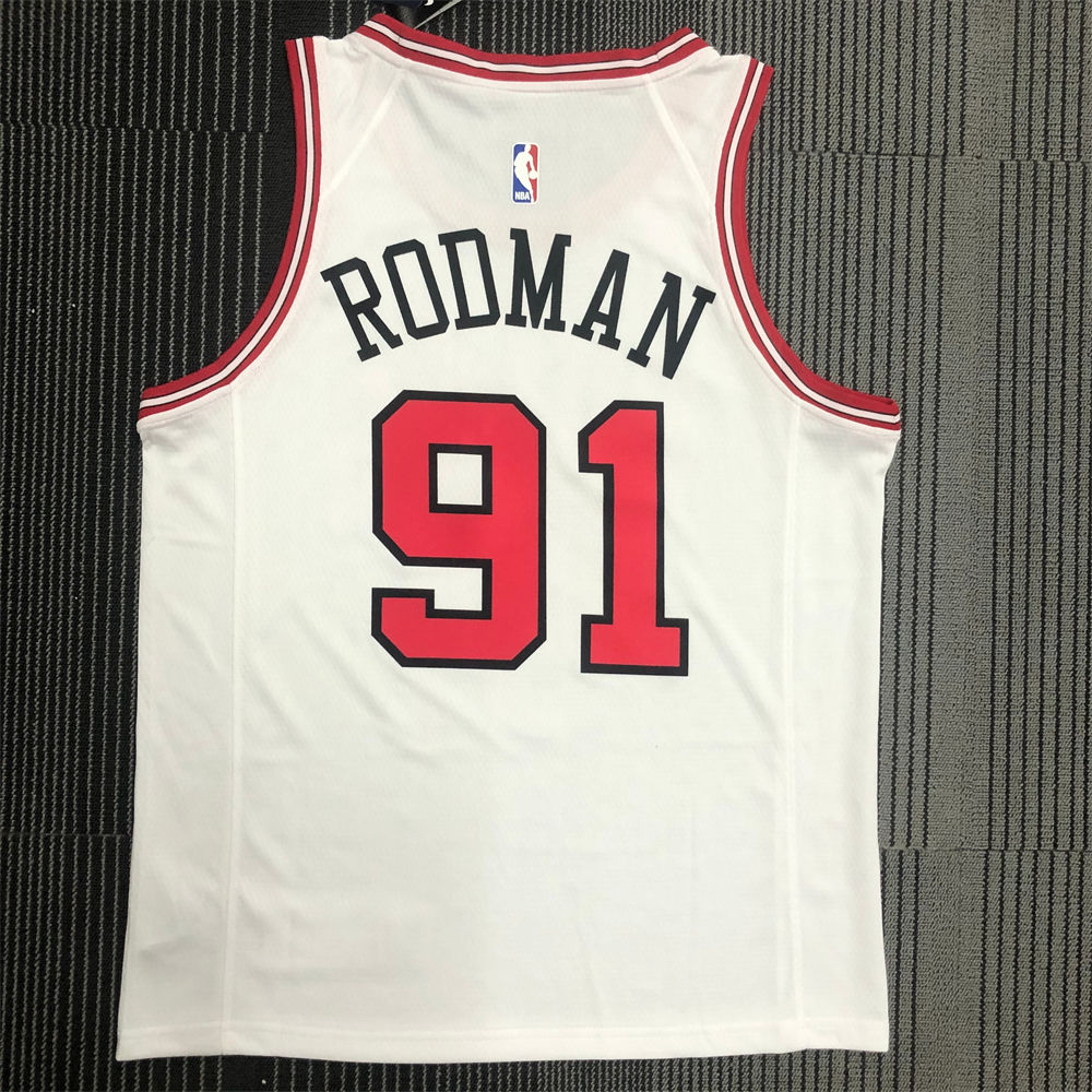 NBA Chicago Bulls Round Neck White Jersey RODMAN#91 S-XXL