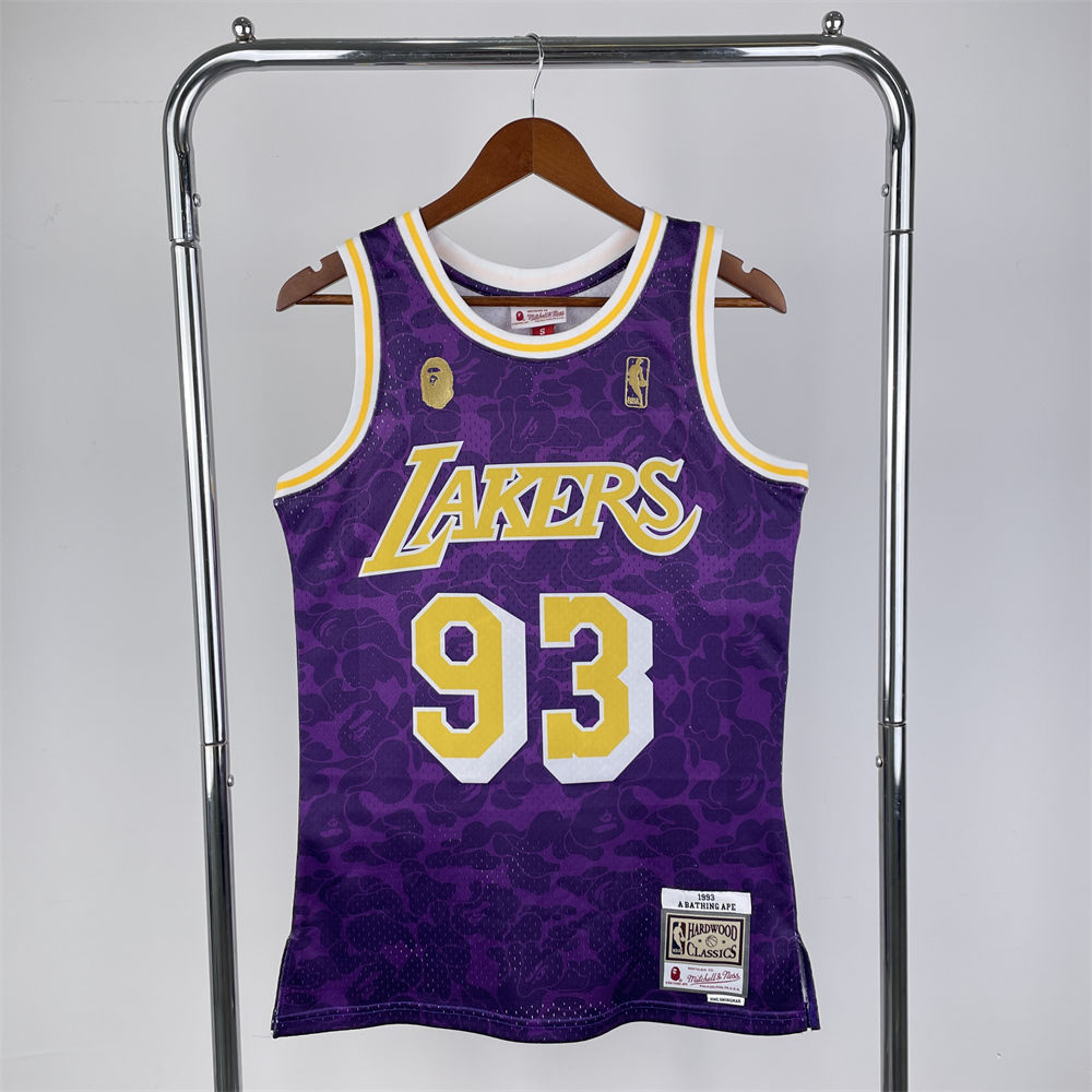 NBA Los Angeles Lakers BAPE×M&N BAPE#93 Purple Hardwood Classics Swingman Jersey S-XXL