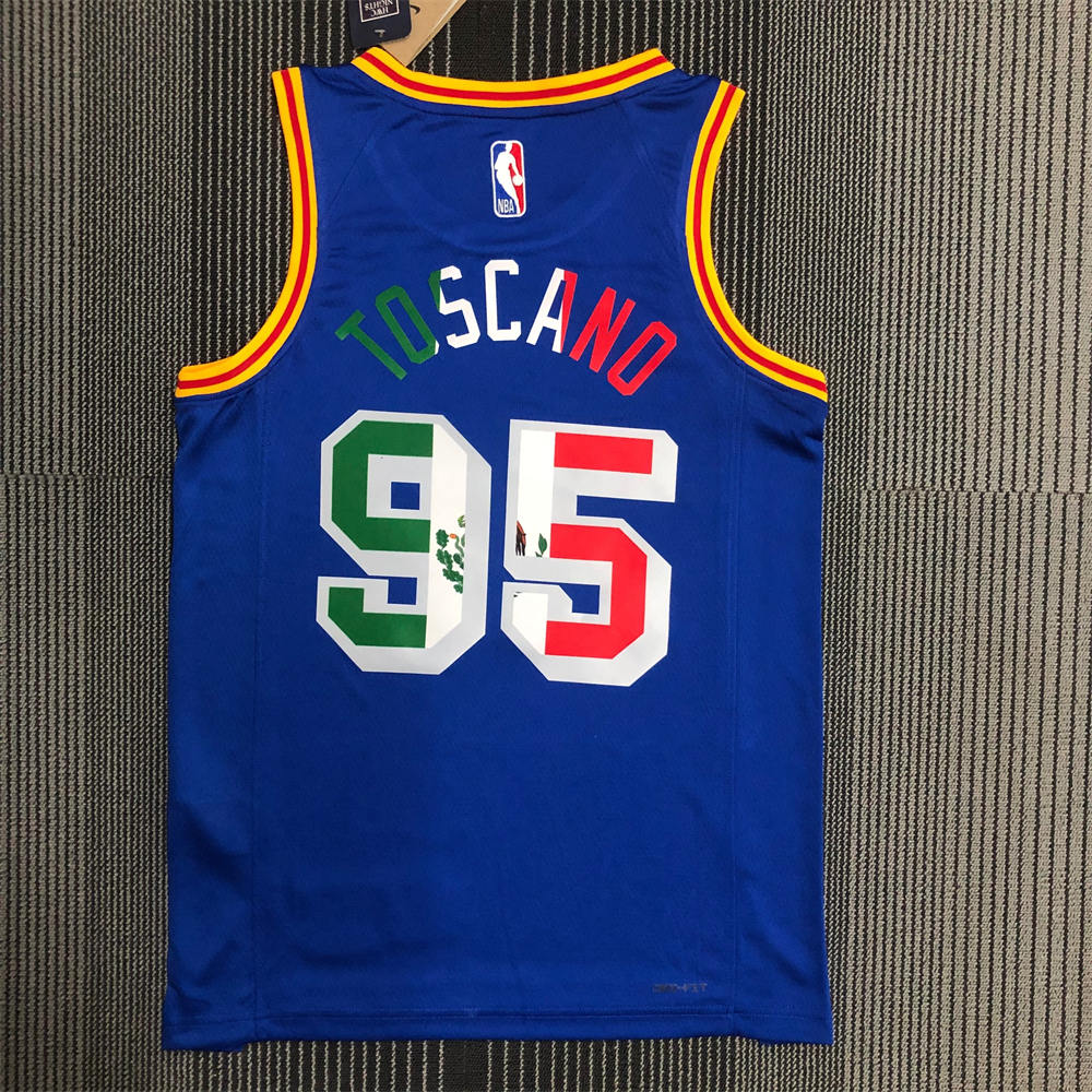 NBA Golden State Warriors V-Neck Mexico Edition 75th Anniversary Blue Jersey TOSCANO#95 S-XXL