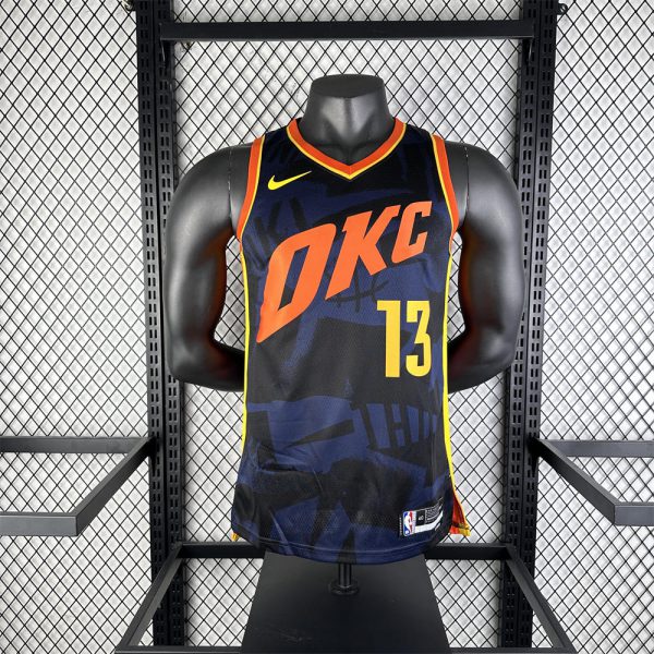 NBA Oklahoma City Thunder 2024 City Edition V-Neck Black Jersey GEORGE#13 S-XXL