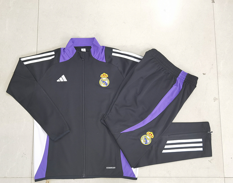 2024/25 Real Madrid Black Jacket Training Suit Set Football Team Shirt Sports Fashion