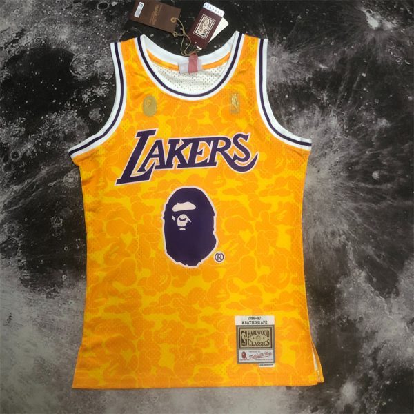 NBA Los Angeles Lakers BAPE×M&N BAPE#93 Gold Hardwood Classics Swingman Jersey S-XXL