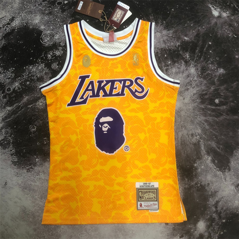 NBA Los Angeles Lakers BAPE×M&N BAPE#93 Gold Hardwood Classics Swingman Jersey S-XXL