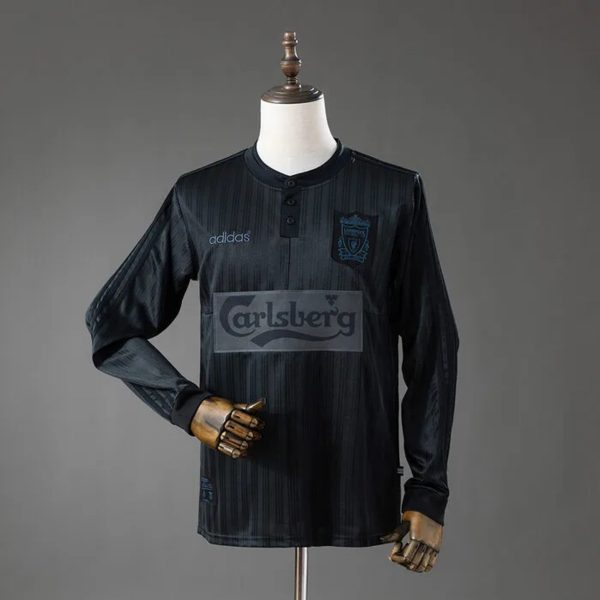 Retro Liverpool 1995 Black Jersey Long Sleeve Fan Version