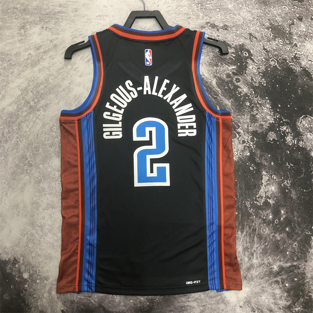 NBA Oklahoma City Thunder V-Neck Black Jersey GILGEOUS-ALEXANDER#2 S-XXL