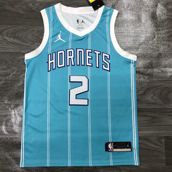 NBA Charlotte Hornets V-Neck Light Blue Jersey BALL#2 S-XXL