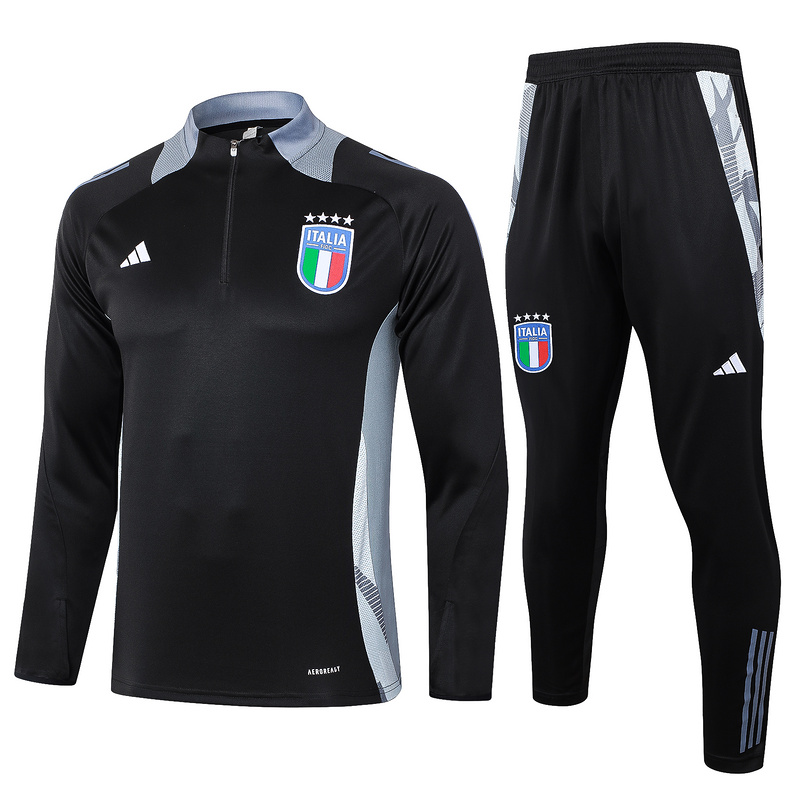 24/25 Italy Black Long-sleeved half-pull training kit Football team kit