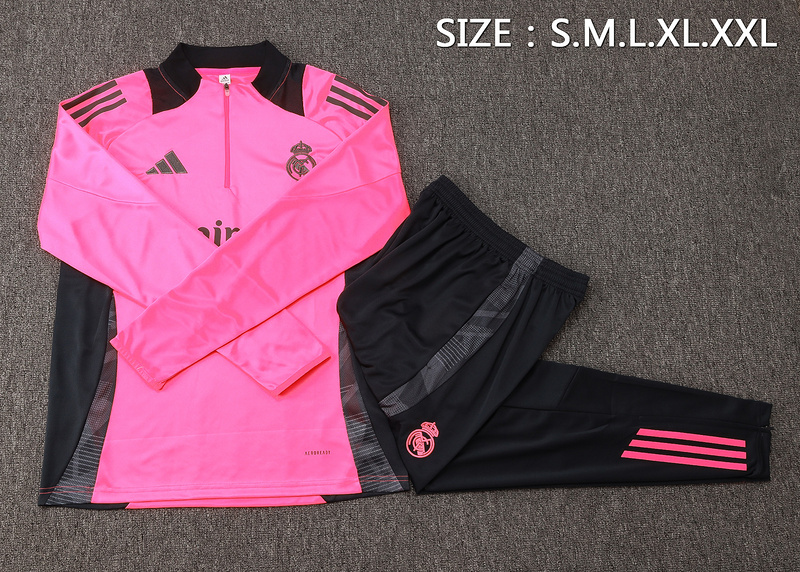 24/25 Real Madrid Fluorescent pink Long-sleeved half-pull training kit Football team kit