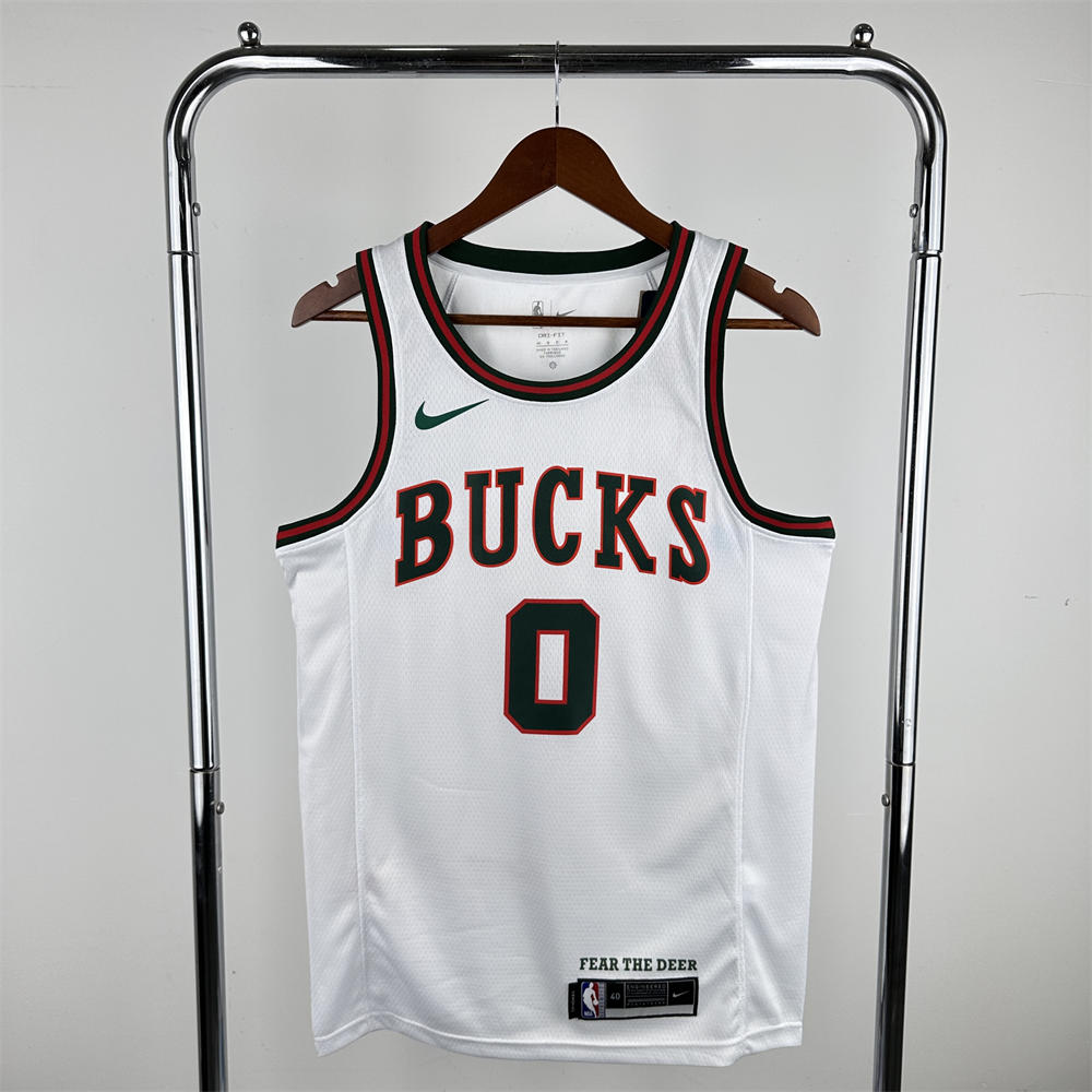 NBA Milwaukee Bucks 2018 Round Neck White jersey LILLARD#0 S-XXL