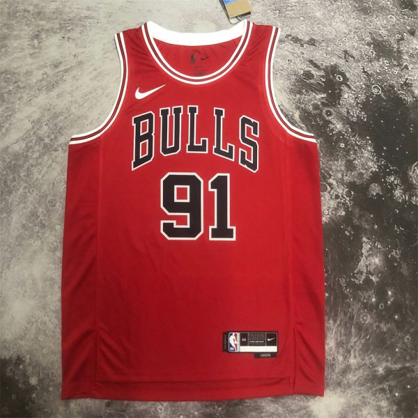 NBA Chicago Bulls RODMAN#91 2022/23 Red Icon Edition Swingman Jersey S-XXL