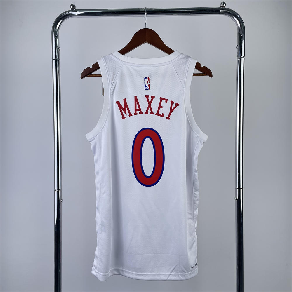 NBA Philadelphia 76ers Round Neck White Jersey MAXEY#0 S-XXL