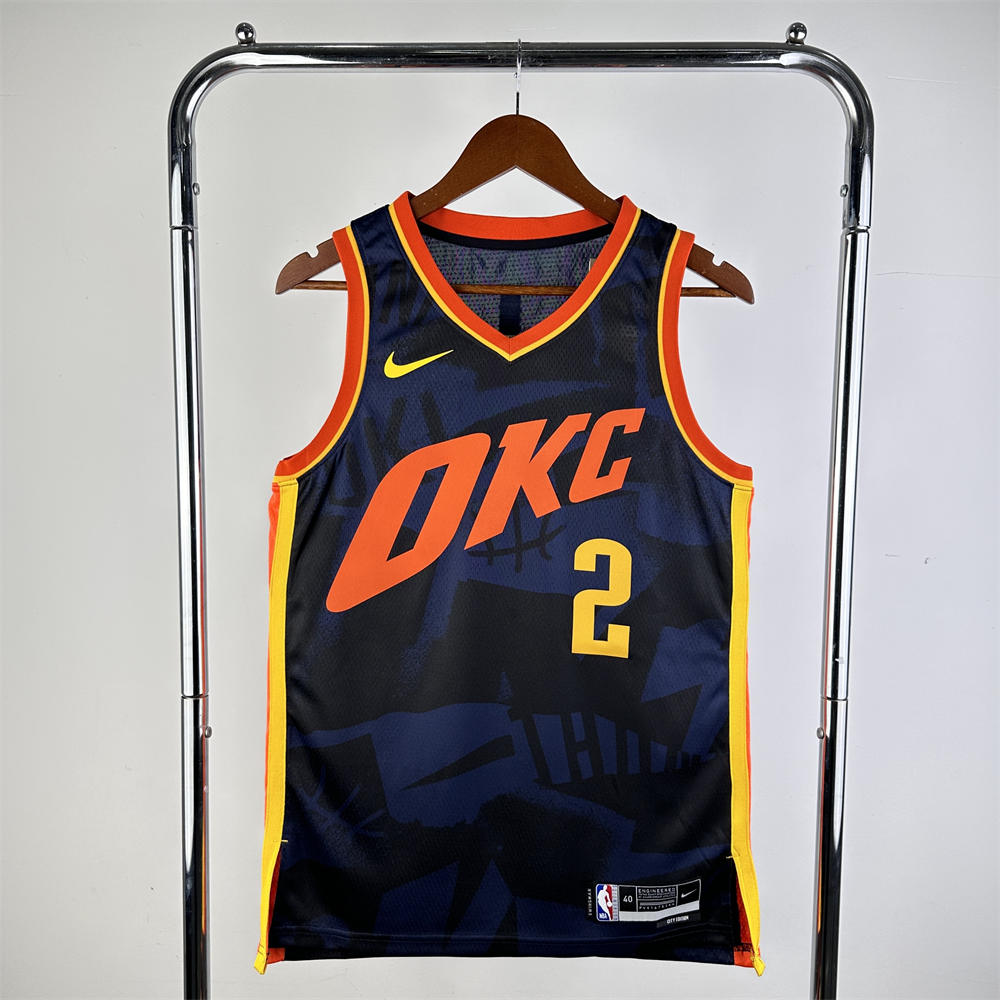 NBA Oklahoma City Thunder 2024 City Edition V-Neck Black Jersey GILGEOUS-ALEXANDER#2 S-XXL
