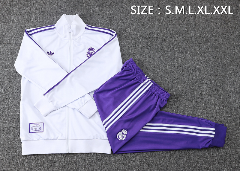 2025/26 Real Madrid White Jacket Training Suit Set Football Team Shirt Sports Fashion