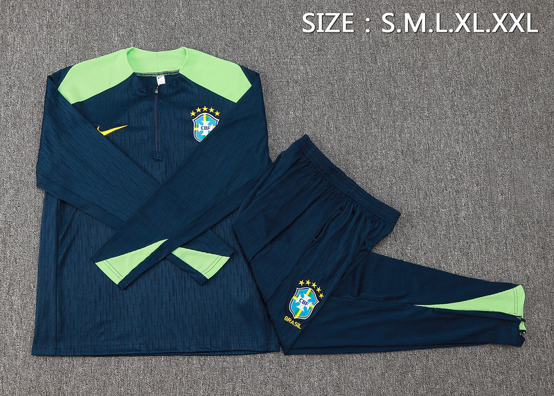 24/25 Brazil Blue Long-sleeved half-pull training kit Football team kit