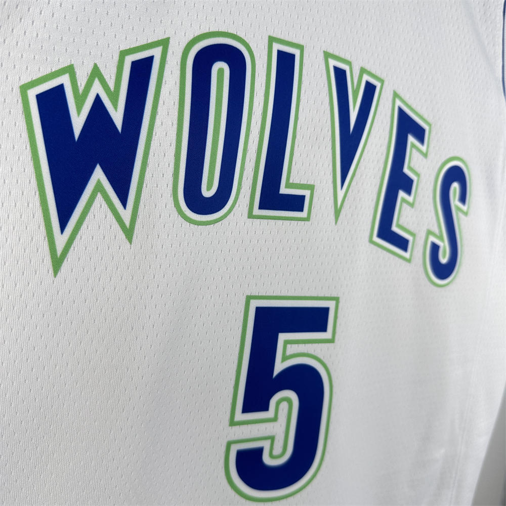 NBA Minnesota Timberwolves Retro Roud White Jersey EDWARDS#5 S-XXL