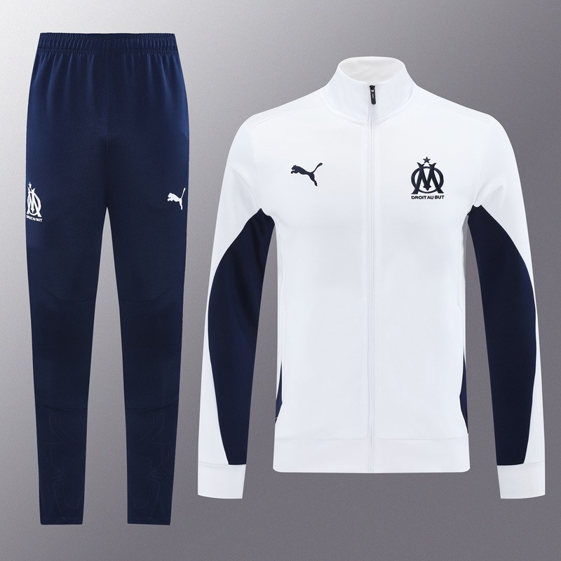 2024 0lympique Marseille White Jacket Training Suit Set Football Team Shirt Sports Fashion