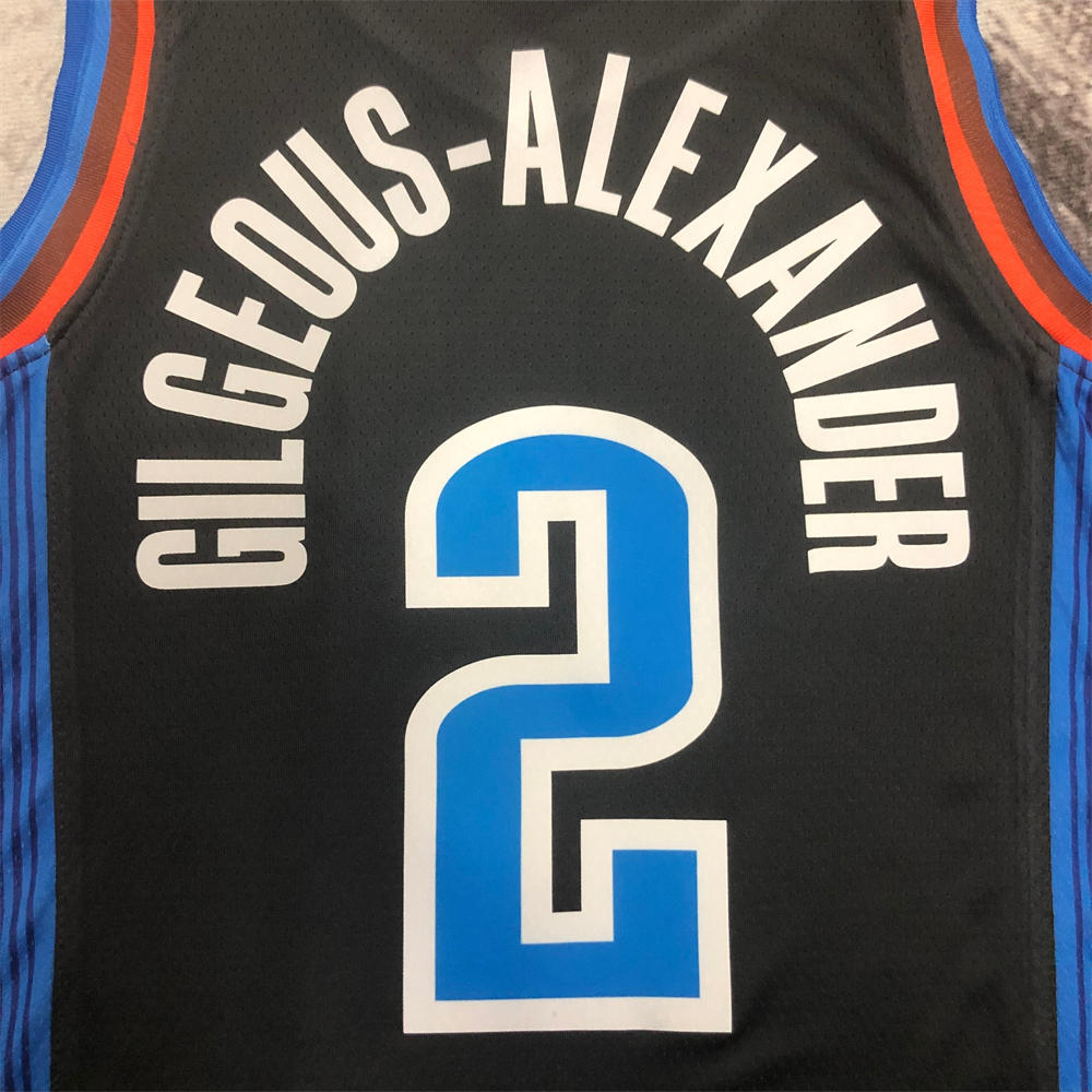 NBA Oklahoma City Thunder V-Neck Black Jersey GILGEOUS-ALEXANDER#2 S-XXL