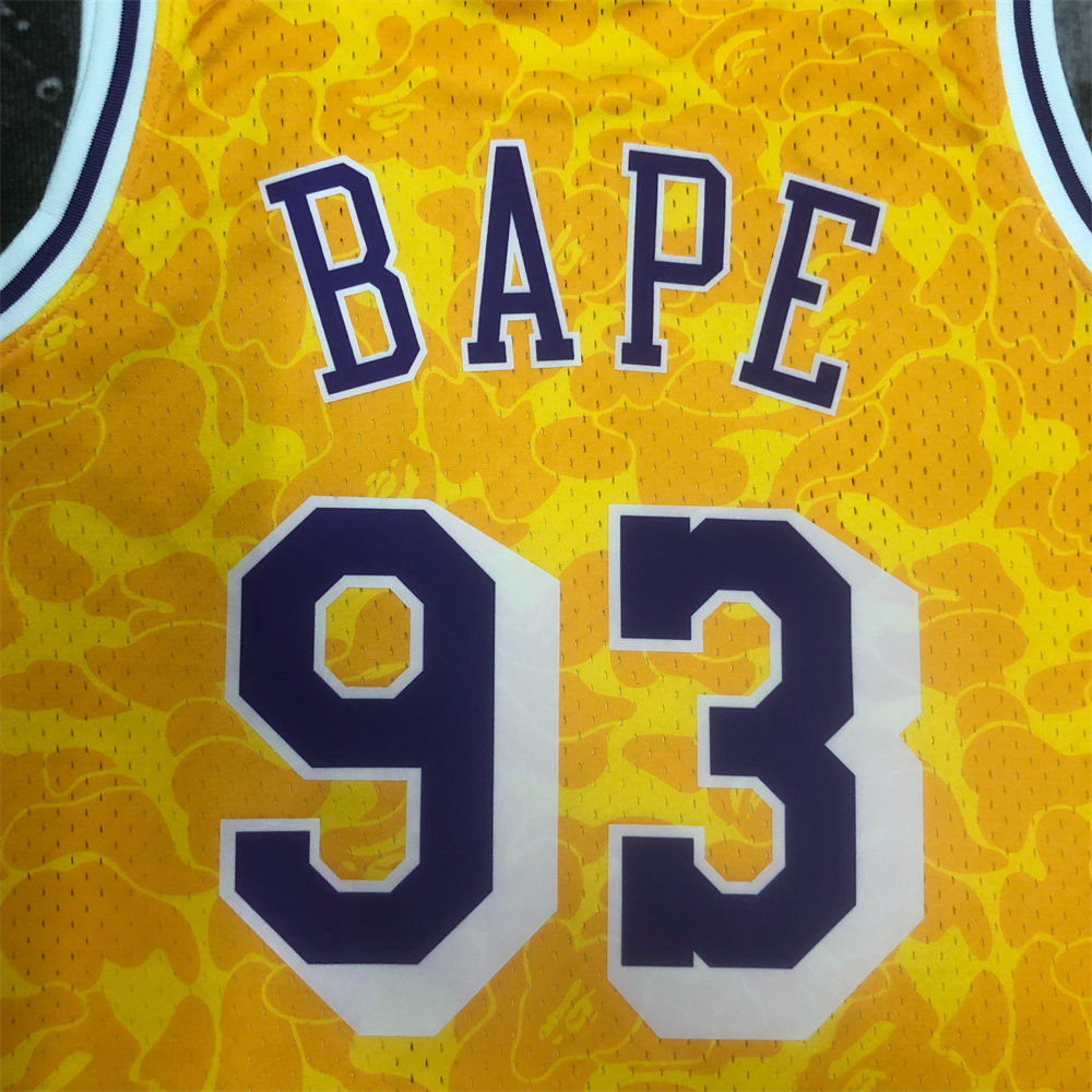 NBA Los Angeles Lakers BAPE×M&N BAPE#93 Gold Hardwood Classics Swingman Jersey S-XXL
