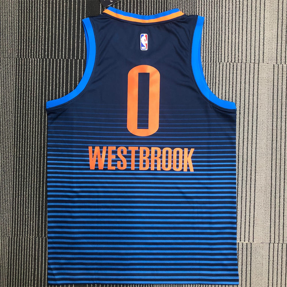 NBA Oklahoma City Thunder V-Neck Deep Blue Jersey WESTBROOK#0 S-XXL