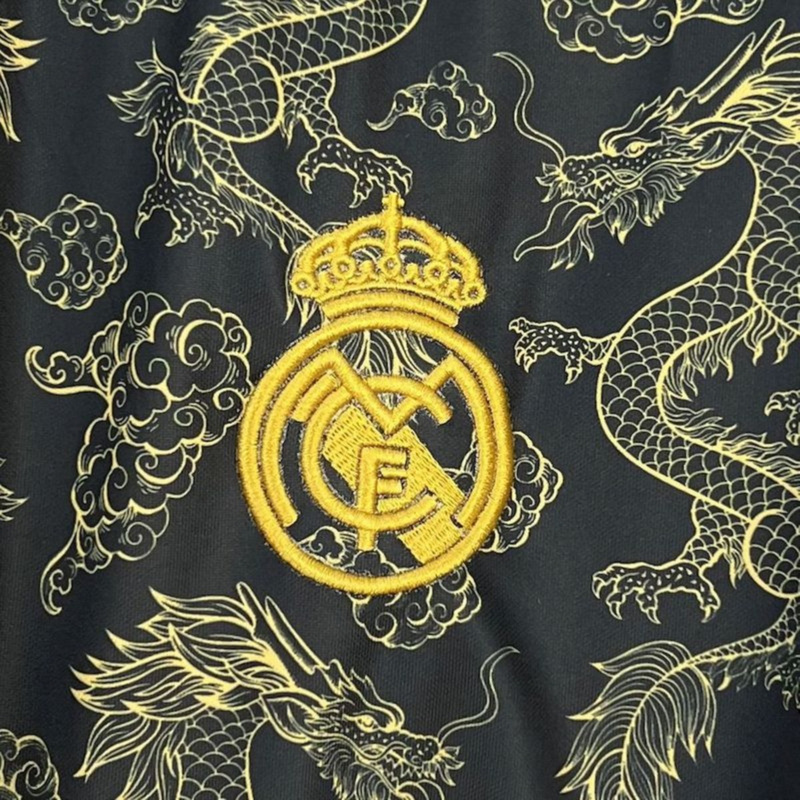 2025/26 Real Madrid Black Golden Dragon Edition Jersey Fan Version