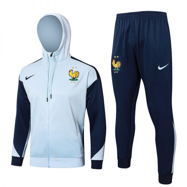 2024 France Sky Blue Hoodie Jacket Kit Set Football Team Shirt Sports Fashion