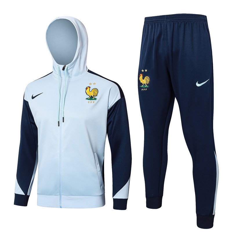 2024 France Sky Blue Hoodie Jacket Kit Set Football Team Shirt Sports Fashion