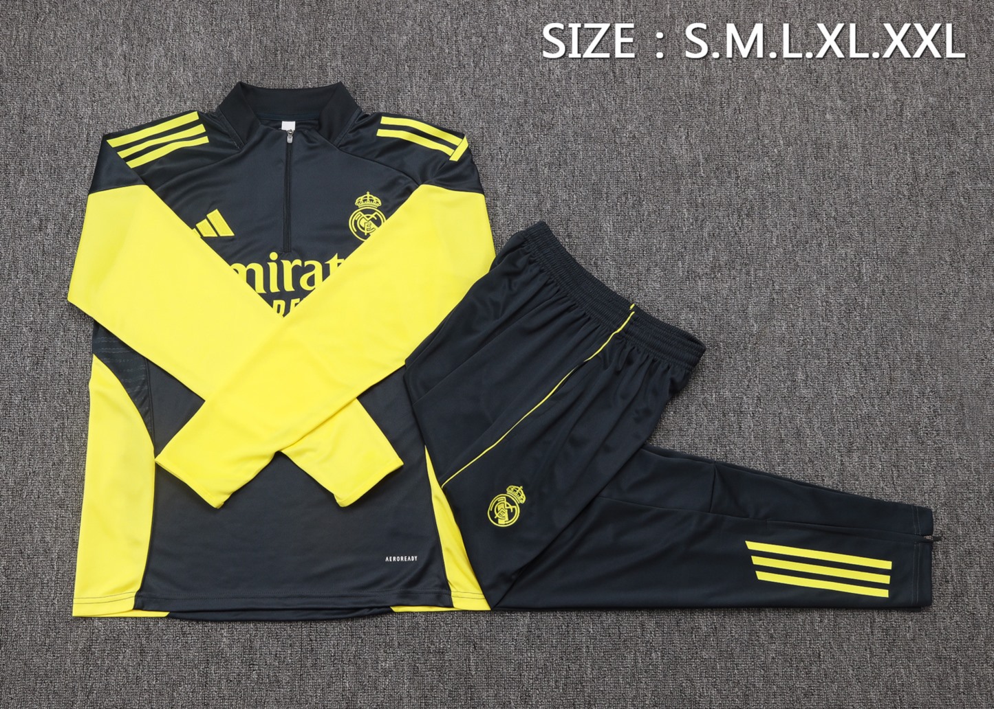 202526 Real Madrid Dark gray yellow Long-sleeved half-pull training kit Football team kit