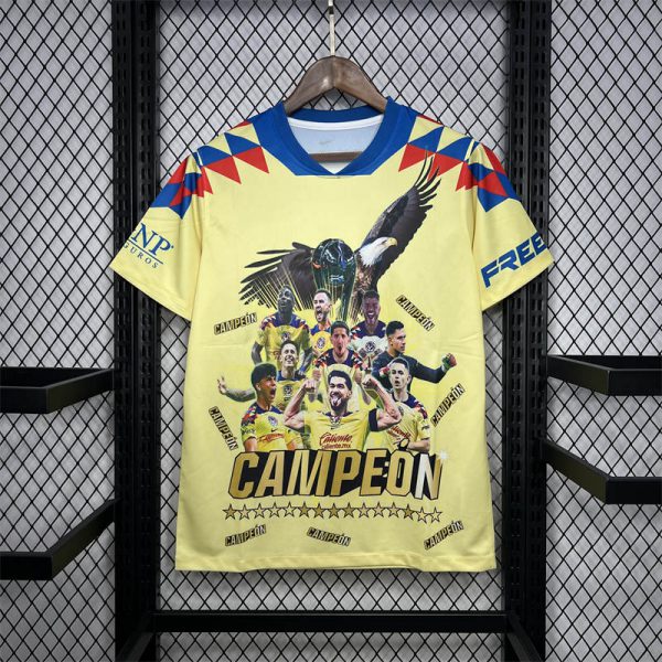 2024/25 Club America 15 Champions Yellow  Commemorative Edition White Jersey Fan Version