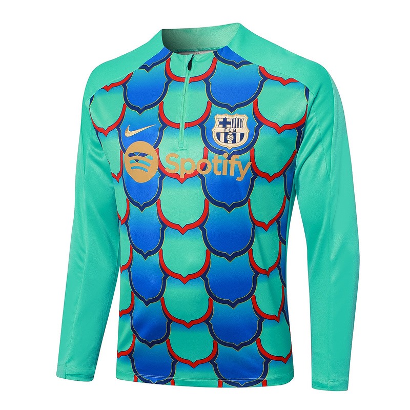 24/25 Barcelona Blue Green Long-sleeved half-pull training kit Football team kit